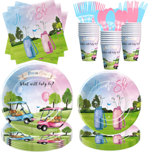 Golf Gender Reveal Decorations Tableware - Blue or Pink Golf Gender Reveal Party - $35.09