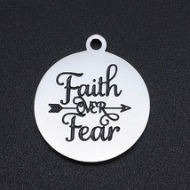 Faith Over Fear Quote Pendant Inspirational Word Charm Stainless Steel Silver - $8.90