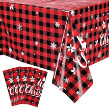 4 Packs 108 X 54 Inch Buffalo Plaid Tablecloth Plastic Christmas Table Cloths Re - £15.12 GBP