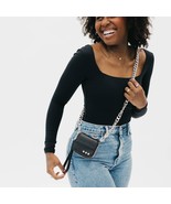 Winnie Crossbody Wristlet Lanyard Wallet Silver Chain Bag Black - $337.30 MXN