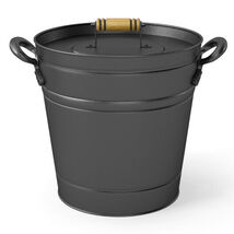 2.9 Gallon Metal Coal Ash Can with Wooden Lid and Side Grips for Firepla... - $98.19