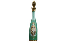 Antique Bohemian Hand painted cut overlay glass decanter with heavy gold - $321.75