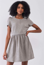 Women&#39;s Silver Grey Floral Embroidery Round Neck Short Sleeve Mini Dress - $13.60