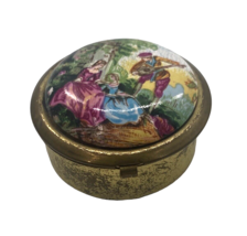 Pill Box Art Victorian Courting Couple Gold Tone Hinged Lid Vtg Japan 1 ... - £17.13 GBP