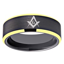 Masonic Ring Compass Square Free Mason Anniversary Ring CLASSIC 8mm Men&#39;s Tungst - £27.98 GBP