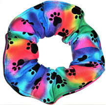 Paw Prints Rainbow Fabric Hair Scrunchie Scrunchies by Sherry  - £5.52 GBP