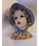 Vintage Nancy Pew 2260 Lady Head Vase Grey Hat Blue Collar Marked Label ... - $207.89