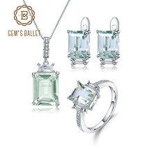 Natural Octagon Green Amethyst Earrings Ring Pendant Set Real 925 Sterling Silve - £106.93 GBP