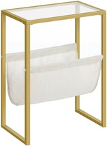 Glass Side Table Furniture End Accent Modern Living Room Coffee Storage Gold New - £36.36 GBP