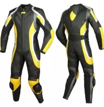 Men Black Yellow Biker Suit Speed Hump Pad Real Leather Jacket Pant safety pads - £235.57 GBP