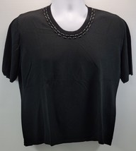 Woman Pierri New York Shirt Sleeve Beaded Collar Black Knit Top Shirt 1X - £7.74 GBP