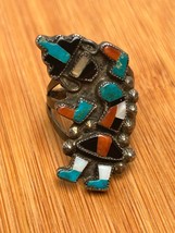 Zuni Rain Dancer Ring Sterling Silver Inlaid Stone - $125.00