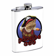 Flask Pin Up Girl Pirate Cat 01R 8oz Stainless Steel Hip Drinking Whiskey - £11.86 GBP