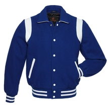Retro Varsity Letterman Baseball Jacket Royal Blue Body White Leather Inserts - £84.68 GBP