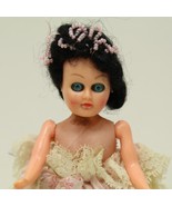 Vintage Sleepy Eyes Doll with White Pink Ruffled Dress 7.5&quot; Distressed C... - £12.22 GBP