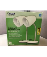 Package of 2 New In Box White FEIT Electric Compact Fluorescent Desk Lamps - £40.30 GBP