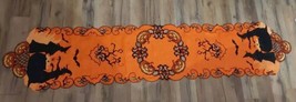 Halloween Witches Cauldrons Pumpkins Table Runner Embroidered Cut Out 70x14 - $32.53