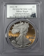 2022 W- American Silver Eagle- PCGS- PR70DCAM- Advanced Release- Silver ... - £196.58 GBP