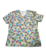 SB SCRUBS Womens Large tops floral nurse medical Green bright pink V-neck - £8.90 GBP