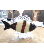 Glass Blown Brown &amp; Beige Fish with Fins 11&quot;L x 6.5&quot;H Murano Style Art G... - $38.56