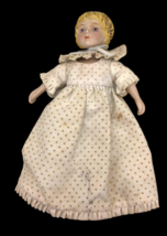 Porcelain Doll Vintage Primitive Country Home Decor Sweet Prairie Dress Blonde - £37.34 GBP