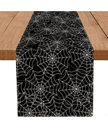 Halloween Table Runner Spider Web Black Linen Runners for Seasonal Holidays - $276.84 MXN