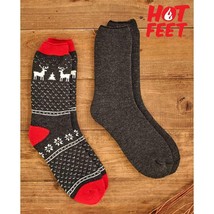 Hot Feet Men&#39;s 2-Pair Thermal Socks Size 7-12.5 Deer Snowflakes Gray/Gra... - £20.96 GBP