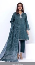 Pakistani Dark Green Printed Straight Shirt 3PCS Lawn Suit light Thread ... - $67.78 CAD