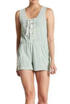 NWT Womens Max Studio Sleeveless Green/Wht Striped Lace-Up Short Romper ... - $34.64