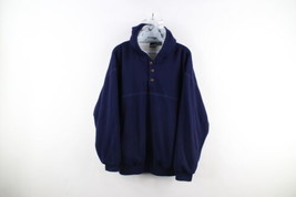 Vintage 90s Streetwear Mens Large Faded Blank Thermal Lined Henley Hoodie Blue - £58.21 GBP