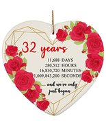 hdhshop24 32 Years Rose Flower Heart Frame Ornament Ceramic 3 inch 32nd ... - £15.51 GBP