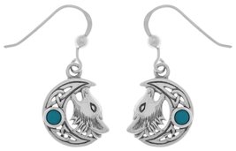 Jewelry Trends Celtic Moon Howling Wolf Sterling Silver Dangle Earrings with Cre - £74.49 GBP