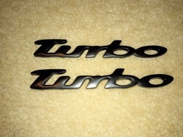 2 Black Turbo Emblems Retro Looking Alloy Construction 5 1/4  X 3/4  USA... - £18.95 GBP