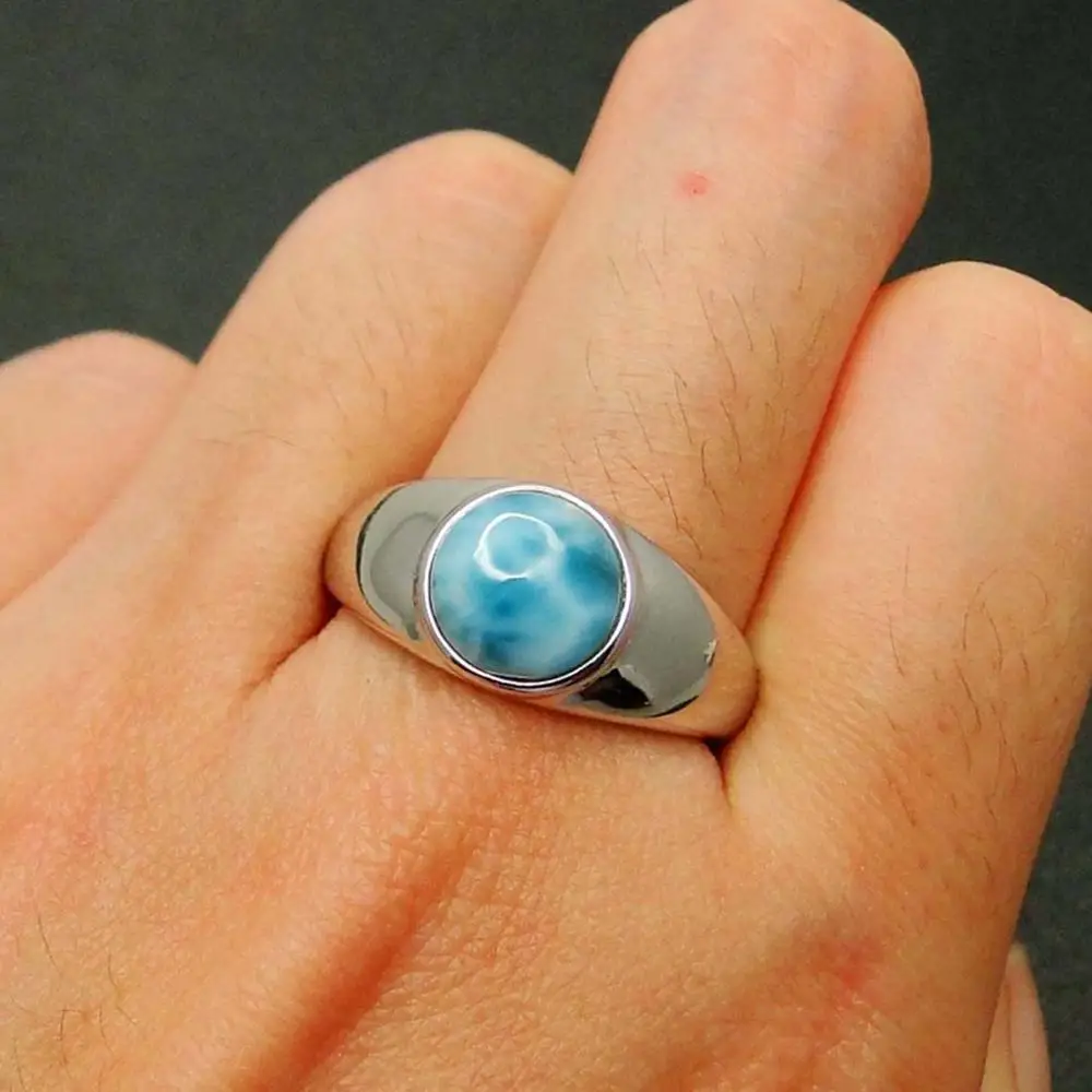  925  Silver  Dominica Larimar Round Ring Womens Jewelry For Engagement Wedding  - $55.09