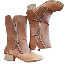 FloLeo ~ Stacked ~ Chunky Heel ~ Faux Leather ~ Side Zip ~ Size 8 Western Boots - £29.30 GBP