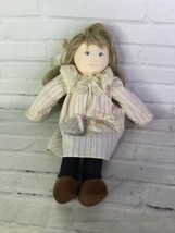 Vintage Eden Toys Cloth Face Prairie Doll Blonde Hair Striped Dress With Key - $48.50