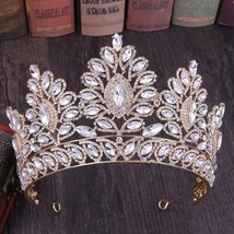 Fashion Design Baroque Exquisite Gold Blue Red Crystal Tiara and Crown Women Bri - £31.29 GBP
