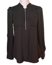 Soho New York &amp; Co Black Top Zipper Neckline Long Sleeve Roll Tab Blouse Size XS - £11.64 GBP