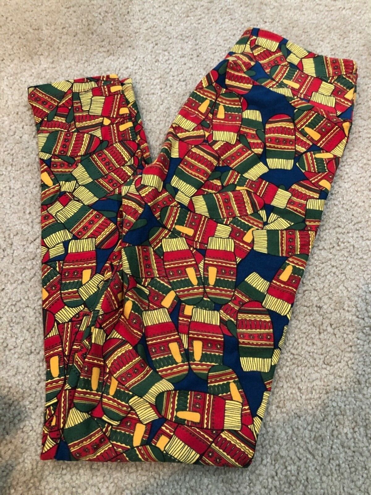 LULAROE OS LEGGINGS MITTENS WINTER MULTICOLORED Red Green NWOT - $13.09