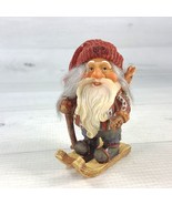 Original Nord Norway Souvenir 3&quot; Gnome Skier Figurine w/ Gray Hair &amp; Bunny - £29.95 GBP