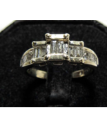 14k White Gold 12 Diamond Baguette Princess .92ct Sz 6.5 Engagement Ring... - $494.99