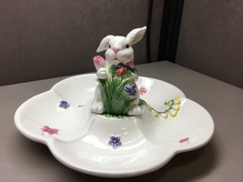 Spring Ceramic Easter Bunny Floral Dip Tray 5 Dip Bowl Divisions - £15.79 GBP