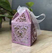 100pcs Glitter purple Heart Laser Cut Wedding Favor Boxes,Chocolate Gift Boxes - £46.40 GBP