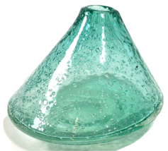 Art Glass Vase Handblown Green w Bubbles Organic Shape Funnel Pyramid Shape 4&quot;x5 - £15.92 GBP