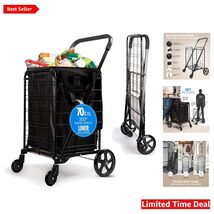 Sturdy Compact Folding Shopping Cart – 360° Wheels, Rust-Proof &amp; Waterproof - $121.72
