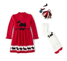 NWT Gymboree Toddler Girl Scotty Dog Sweater Dress Tights Hair Clips 4T 5T - £28.52 GBP
