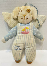 Vintage My Tooth Holder Plush Puppy Dog Angel Blue Stripes Polka Dots 6.5 x 5 In - £12.33 GBP