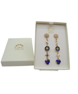 NIB C&amp;C California Blue Gold Moon Stars Glass Beaded Heart Dangle Earrings - £18.91 GBP