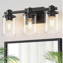 Stambord B50-054-03-BK Bathroom Wall Sconce 3-Vanity Lights w/ Clear Glass - $48.51