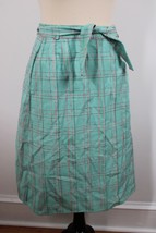 Vtg Unbranded 10 Green Texture Check Tie Waist Wrap Midi Skirt Cotton Po... - $24.70
